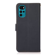 For Motorola Moto G22 KHAZNEH Custer Genuine Leather RFID Phone Case(Blue)