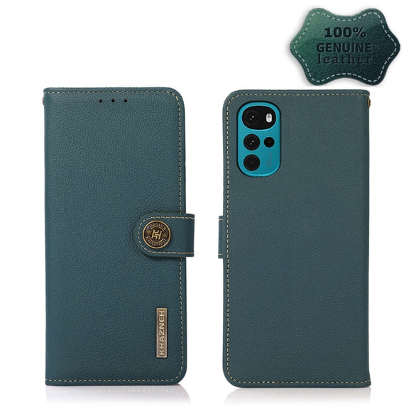 For Motorola Moto G22 KHAZNEH Custer Genuine Leather RFID Phone Case(Green)