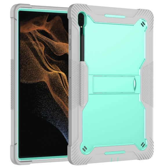 For Samsung Galaxy Tab S9  Ultra / S8 Ultra Silicone + PC Shockproof Protective Tablet Case(Grey + Green)