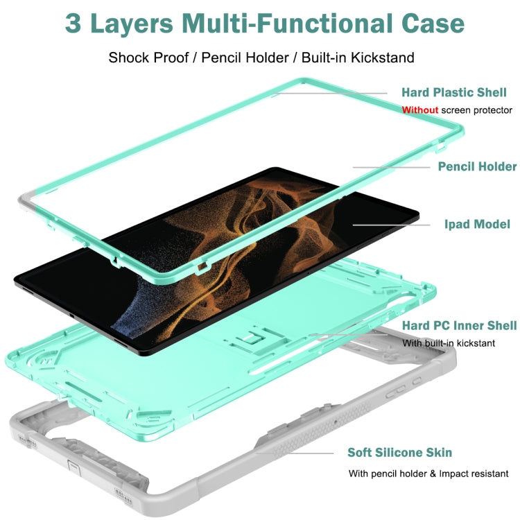 For Samsung Galaxy Tab S9  Ultra / S8 Ultra Silicone + PC Shockproof Protective Tablet Case(Grey + Green)