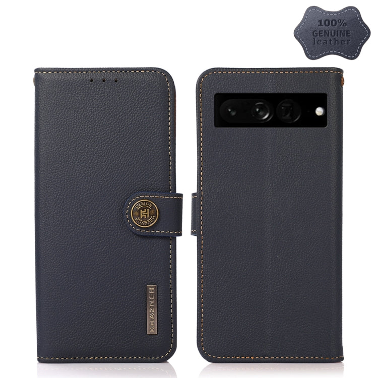 For Google Pixel 7 Pro 5G KHAZNEH Custer Genuine Leather RFID Phone Case(Blue)