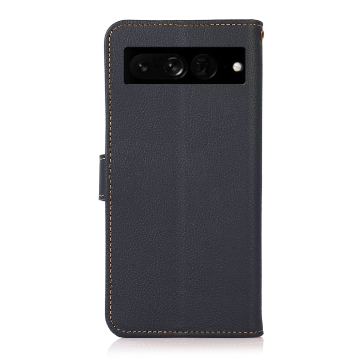 For Google Pixel 7 Pro 5G KHAZNEH Custer Genuine Leather RFID Phone Case(Blue)