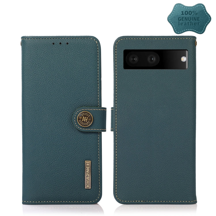 For Google Pixel 7 5G KHAZNEH Custer Genuine Leather RFID Phone Case(Green)
