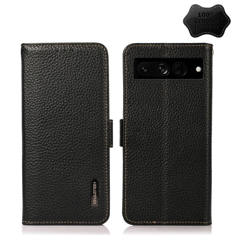For Google Pixel 7 Pro 5G KHAZNEH Side-Magnetic Litchi Genuine Leather RFID Phone Case(Black)