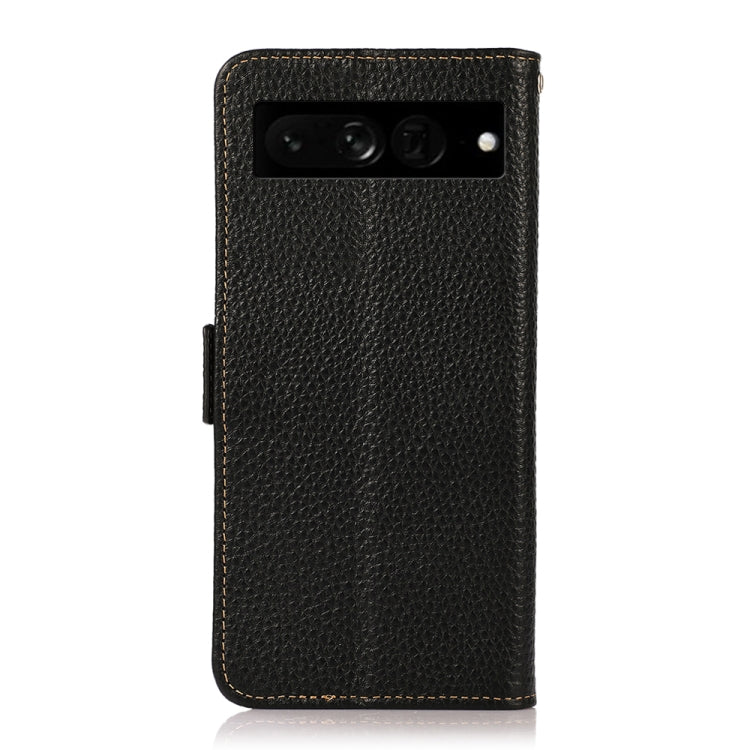 For Google Pixel 7 Pro 5G KHAZNEH Side-Magnetic Litchi Genuine Leather RFID Phone Case(Black)