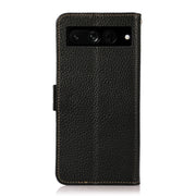 For Google Pixel 7 Pro 5G KHAZNEH Side-Magnetic Litchi Genuine Leather RFID Phone Case(Black)