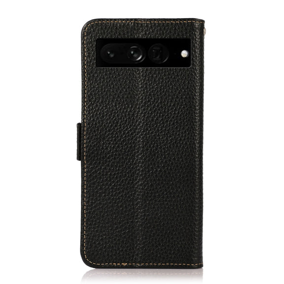 For Google Pixel 7 Pro 5G KHAZNEH Side-Magnetic Litchi Genuine Leather RFID Phone Case(Black)