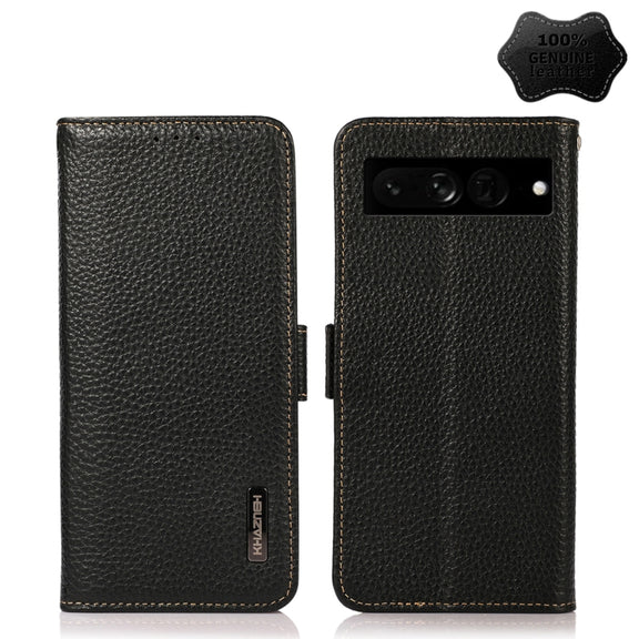 For Google Pixel 7 Pro 5G KHAZNEH Side-Magnetic Litchi Genuine Leather RFID Phone Case(Black)