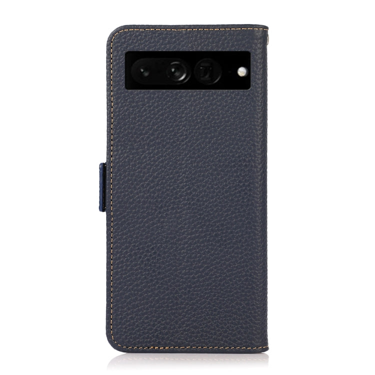 For Google Pixel 7 Pro 5G KHAZNEH Side-Magnetic Litchi Genuine Leather RFID Phone Case(Blue)