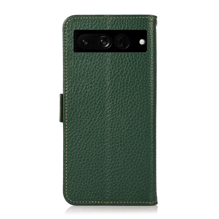 For Google Pixel 7 Pro 5G KHAZNEH Side-Magnetic Litchi Genuine Leather RFID Phone Case(Green)