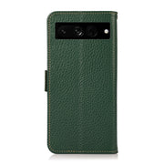 For Google Pixel 7 Pro 5G KHAZNEH Side-Magnetic Litchi Genuine Leather RFID Phone Case(Green)