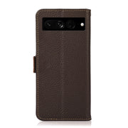 For Google Pixel 7 Pro 5G KHAZNEH Side-Magnetic Litchi Genuine Leather RFID Phone Case(Brown)