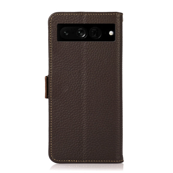 For Google Pixel 7 Pro 5G KHAZNEH Side-Magnetic Litchi Genuine Leather RFID Phone Case(Brown)