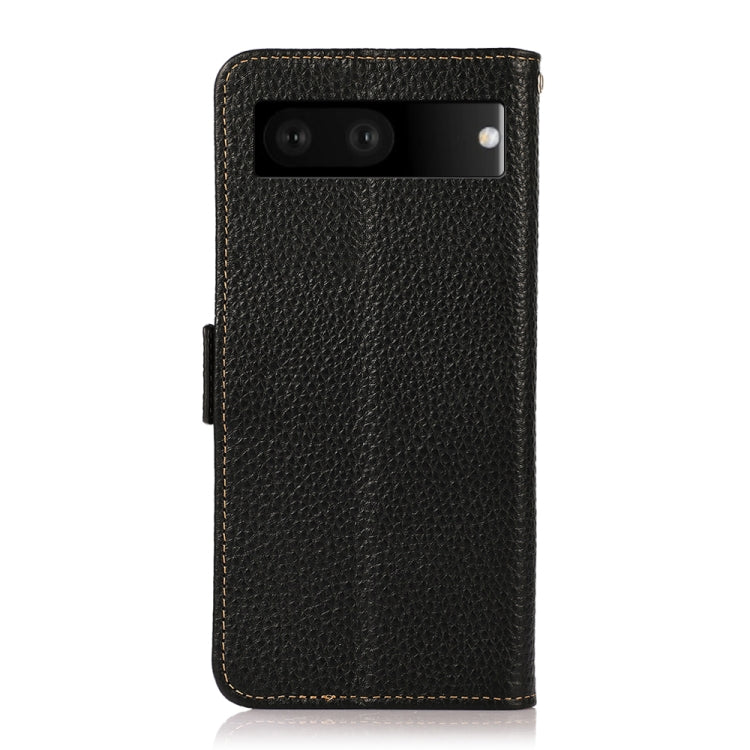 For Google Pixel 7 5G KHAZNEH Side-Magnetic Litchi Genuine Leather RFID Phone Case(Black)