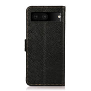 For Google Pixel 7 5G KHAZNEH Side-Magnetic Litchi Genuine Leather RFID Phone Case(Black)
