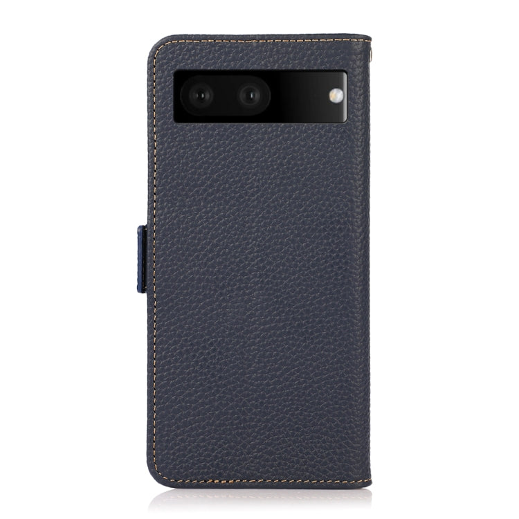 For Google Pixel 7 5G KHAZNEH Side-Magnetic Litchi Genuine Leather RFID Phone Case(Blue)