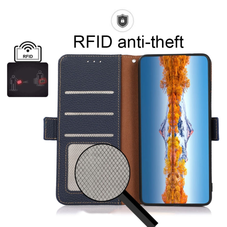 For Google Pixel 7 5G KHAZNEH Side-Magnetic Litchi Genuine Leather RFID Phone Case(Blue)