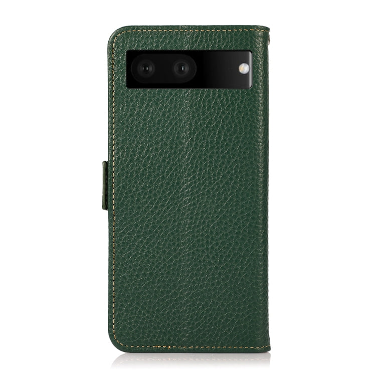 For Google Pixel 7 5G KHAZNEH Side-Magnetic Litchi Genuine Leather RFID Phone Case(Green)