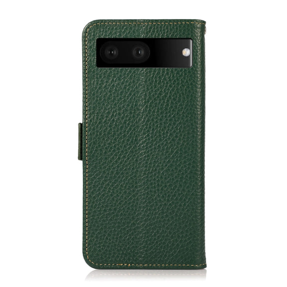 For Google Pixel 7 5G KHAZNEH Side-Magnetic Litchi Genuine Leather RFID Phone Case(Green)