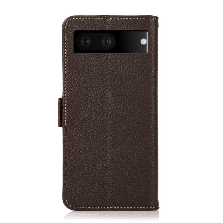 For Google Pixel 7 5G KHAZNEH Side-Magnetic Litchi Genuine Leather RFID Phone Case(Brown)
