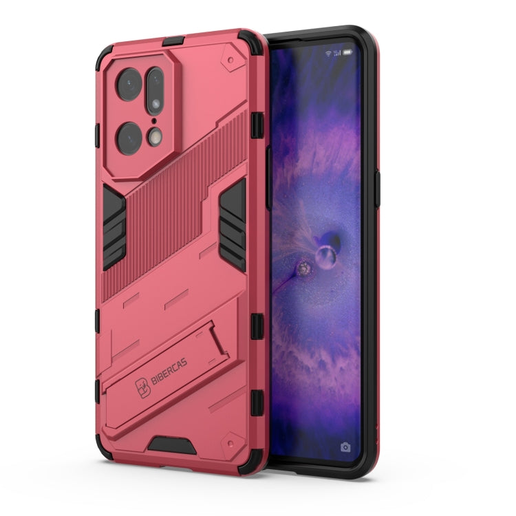 For OPPO Find X5 Pro Punk Armor 2 in 1 PC + TPU Shockproof Phone Case with Invisible Holder(Light Red)