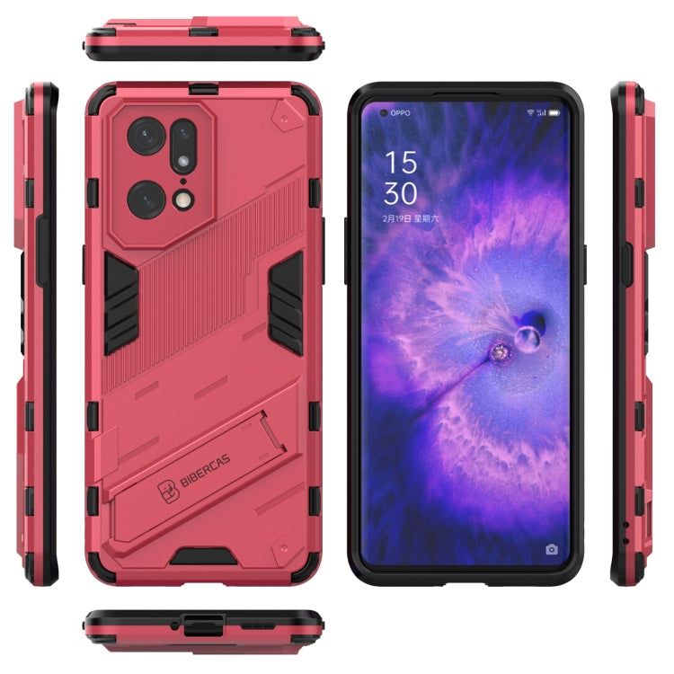 For OPPO Find X5 Pro Punk Armor 2 in 1 PC + TPU Shockproof Phone Case with Invisible Holder(Light Red)