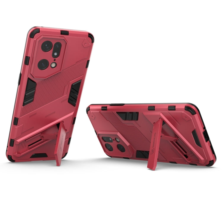 For OPPO Find X5 Pro Punk Armor 2 in 1 PC + TPU Shockproof Phone Case with Invisible Holder(Light Red)