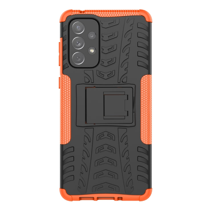 For Samsung Galaxy A73 5G Tire Texture Shockproof TPU+PC Phone Case with Holder(Orange)
