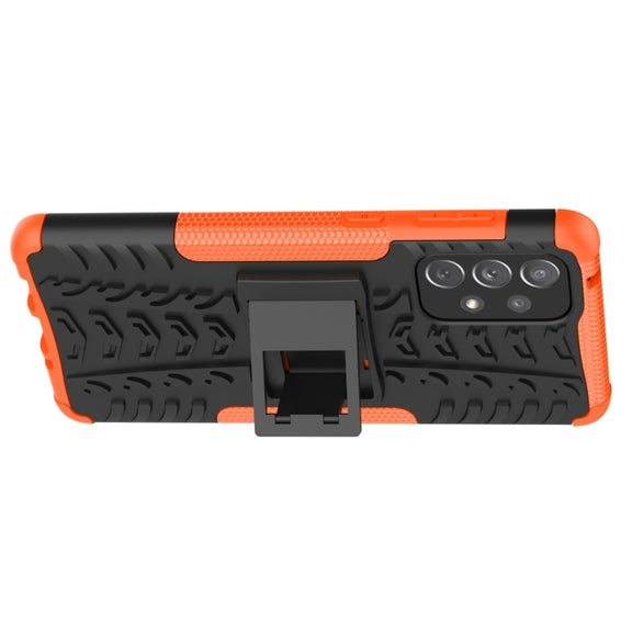 For Samsung Galaxy A73 5G Tire Texture Shockproof TPU+PC Phone Case with Holder(Orange)