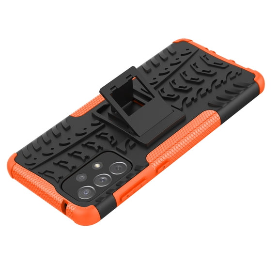 For Samsung Galaxy A73 5G Tire Texture Shockproof TPU+PC Phone Case with Holder(Orange)