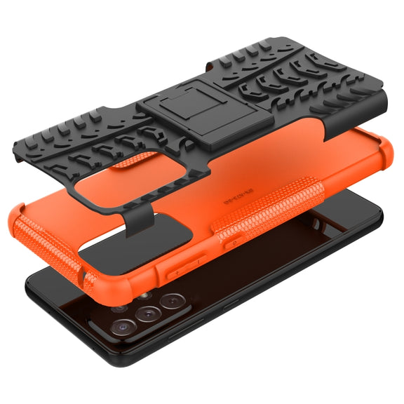 For Samsung Galaxy A73 5G Tire Texture Shockproof TPU+PC Phone Case with Holder(Orange)