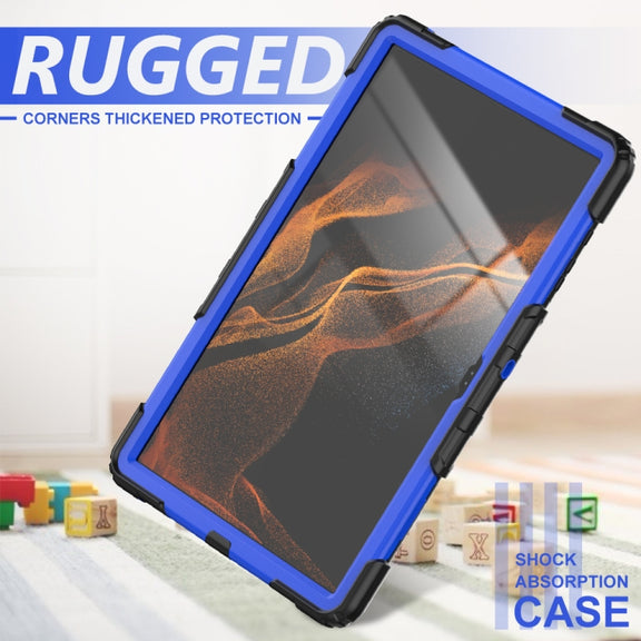 For Samsung Galaxy Tab S10 Ultra / S9 Ultra / S8 Ultra Silicone + PC Tablet Case with Shoulder Strap(Black+Dark Blue)