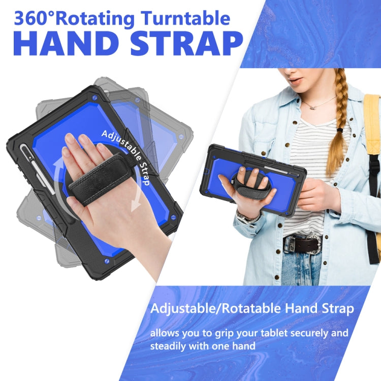 For Samsung Galaxy Tab S10 Ultra / S9 Ultra / S8 Ultra Silicone + PC Tablet Case with Shoulder Strap(Black+Dark Blue)