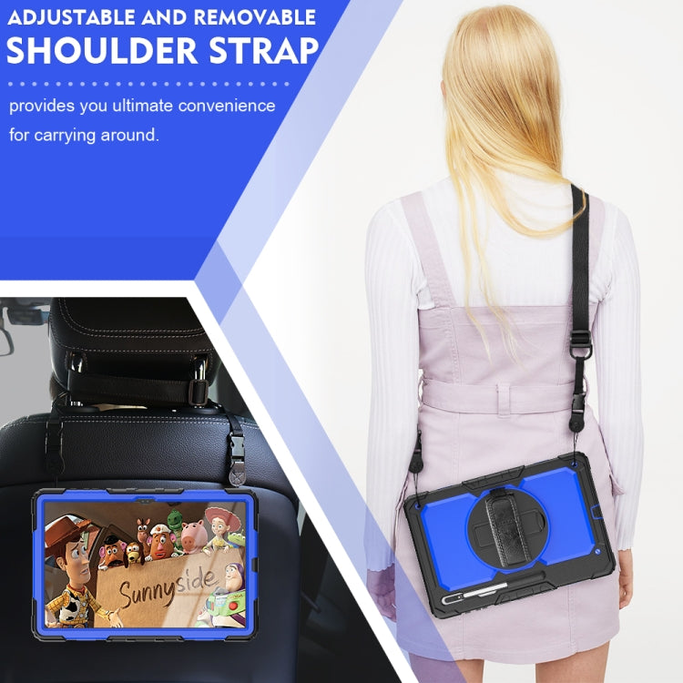 For Samsung Galaxy Tab S10 Ultra / S9 Ultra / S8 Ultra Silicone + PC Tablet Case with Shoulder Strap(Black+Dark Blue)