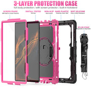 For Samsung Galaxy Tab S10 Ultra / S9 Ultra / S8 Ultra Silicone + PC Tablet Case with Shoulder Strap(Black+Rose Red)