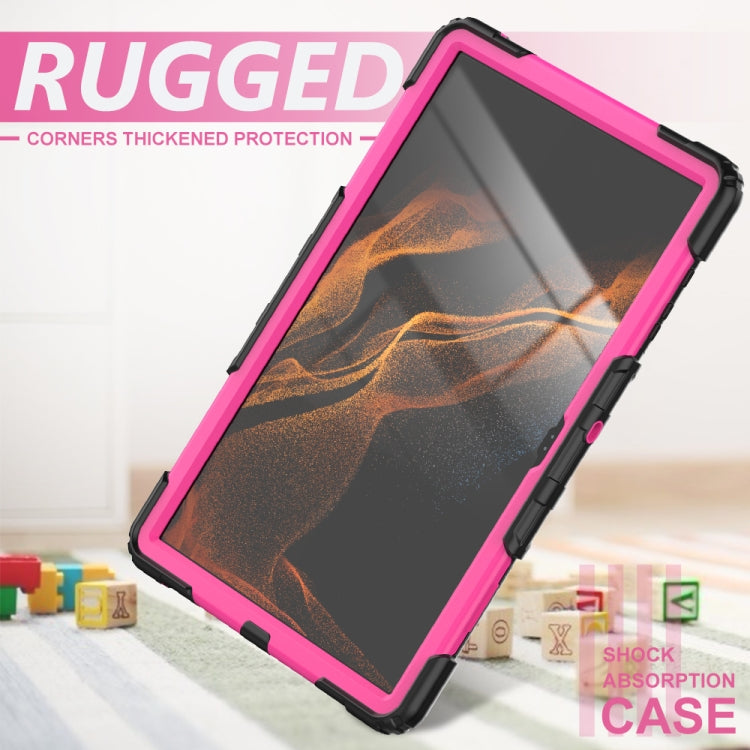 For Samsung Galaxy Tab S10 Ultra / S9 Ultra / S8 Ultra Silicone + PC Tablet Case with Shoulder Strap(Black+Rose Red)
