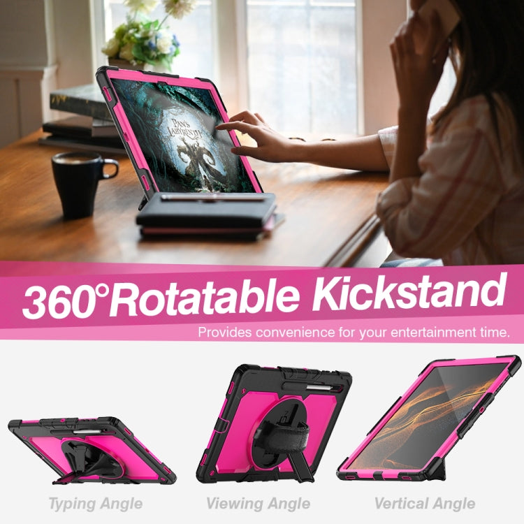 For Samsung Galaxy Tab S10 Ultra / S9 Ultra / S8 Ultra Silicone + PC Tablet Case with Shoulder Strap(Black+Rose Red)
