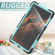 For Samsung Galaxy Tab S10 Ultra / S9 Ultra / S8 Ultra Silicone + PC Tablet Case with Shoulder Strap(Black+Light Blue)