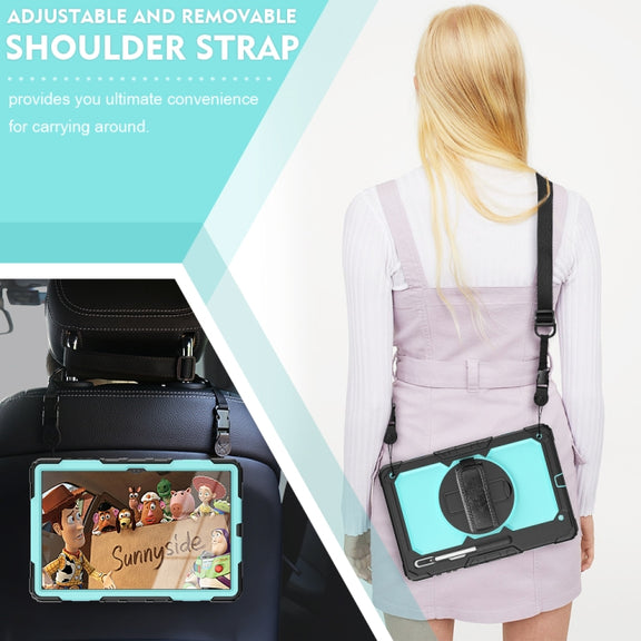 For Samsung Galaxy Tab S10 Ultra / S9 Ultra / S8 Ultra Silicone + PC Tablet Case with Shoulder Strap(Black+Light Blue)