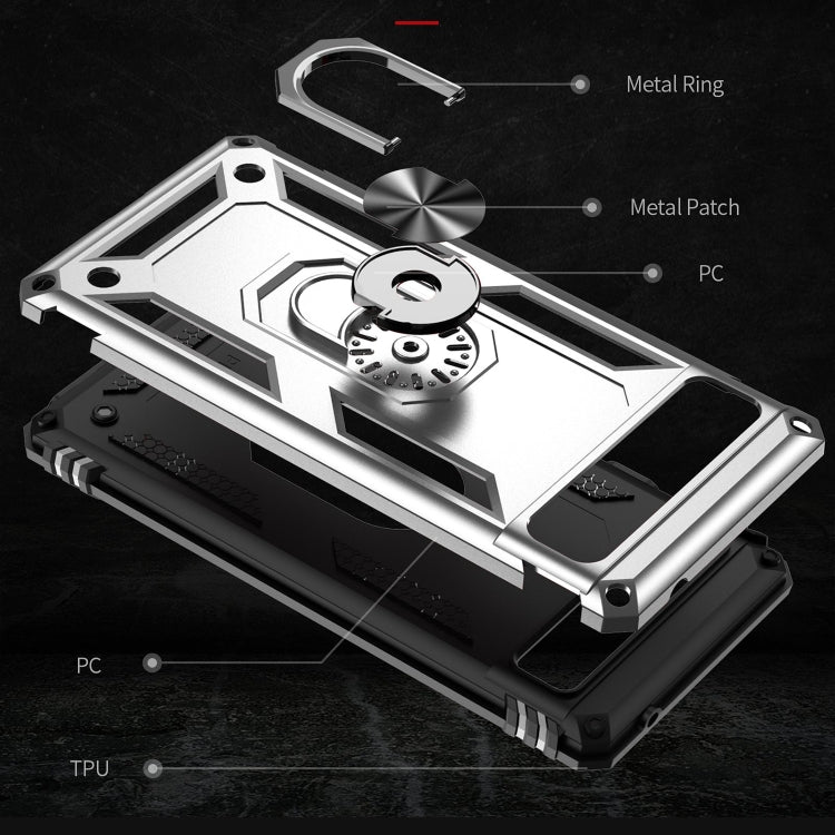 For Google Pixel 6A Shockproof TPU + PC Protective Case with 360 Degree Rotating Holder(Silver)