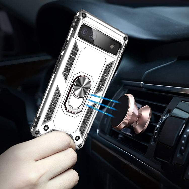 For Google Pixel 6A Shockproof TPU + PC Protective Case with 360 Degree Rotating Holder(Silver)
