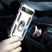 For Google Pixel 6A Shockproof TPU + PC Protective Case with 360 Degree Rotating Holder(Silver)