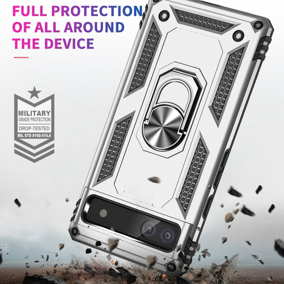 For Google Pixel 6A Shockproof TPU + PC Protective Case with 360 Degree Rotating Holder(Silver)