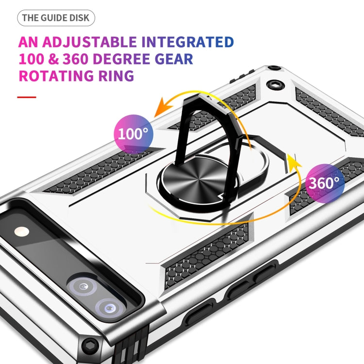 For Google Pixel 6A Shockproof TPU + PC Protective Case with 360 Degree Rotating Holder(Silver)