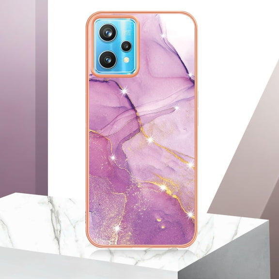 For Realme 9 Pro+ Electroplating Marble Pattern Dual-side IMD TPU Phone Case(Purple 001)