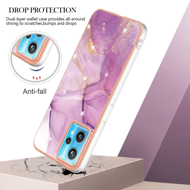 For Realme 9 Pro+ Electroplating Marble Pattern Dual-side IMD TPU Phone Case(Purple 001)