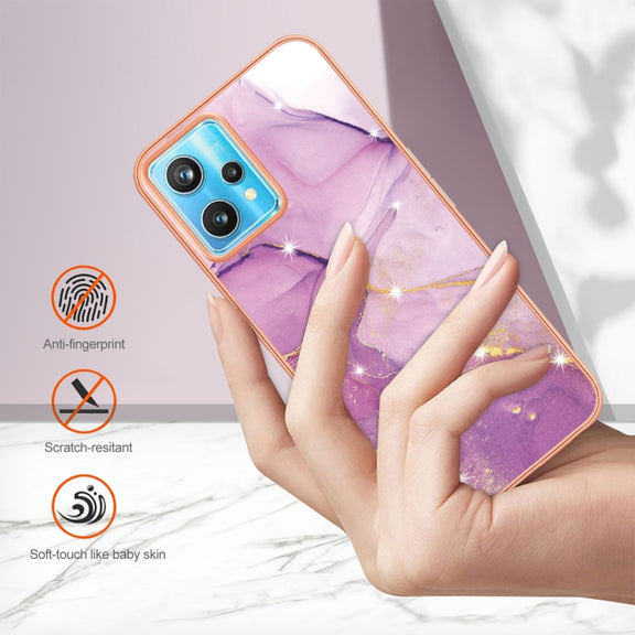 For Realme 9 Pro+ Electroplating Marble Pattern Dual-side IMD TPU Phone Case(Purple 001)