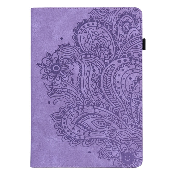 For Amazon Fire HD 10 2021 / HD 10 Plus 2021 Peacock Embossed Pattern Leather Tablet Case(Purple)