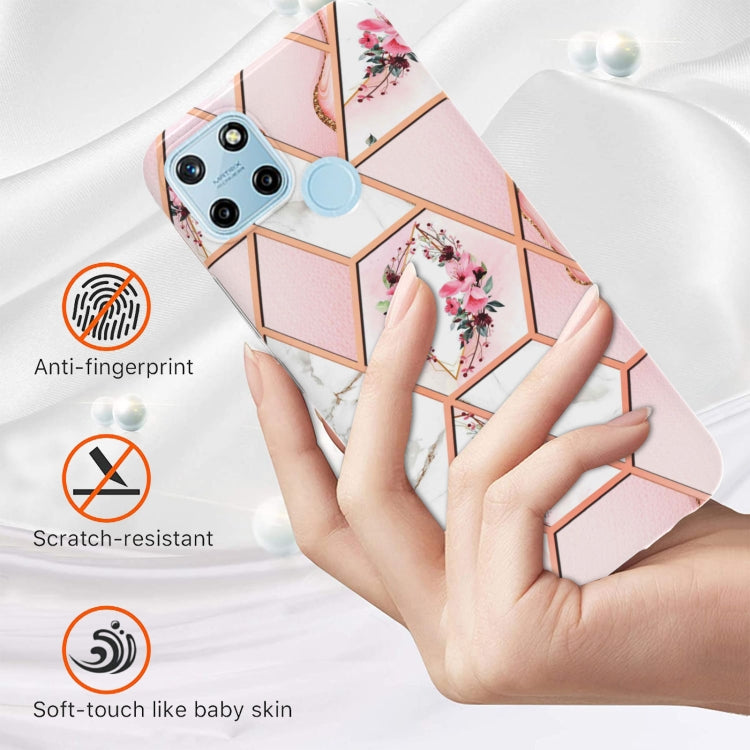 For OPPO Realme C21Y Splicing Marble Flower Pattern TPU Phone Case(Pink Flower)