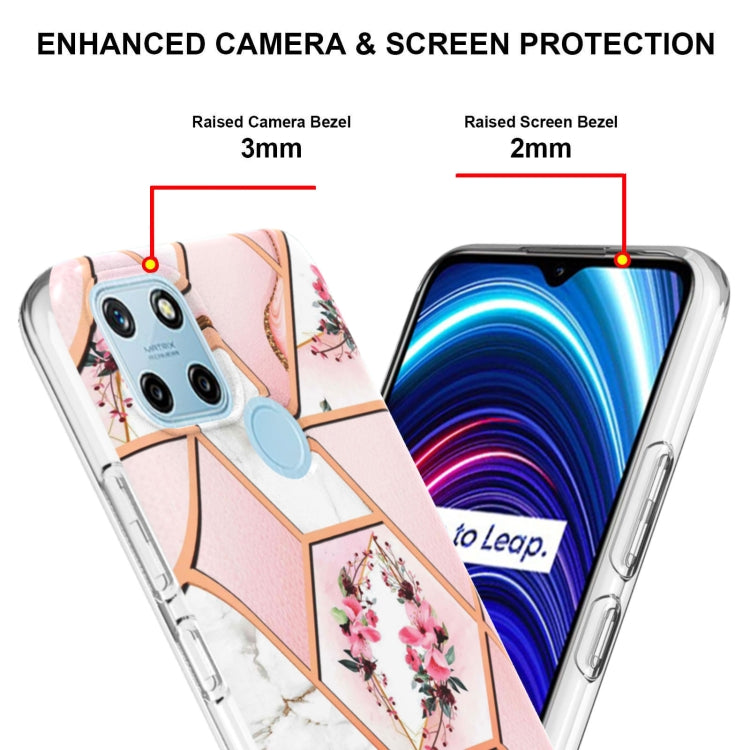 For OPPO Realme C21Y Splicing Marble Flower Pattern TPU Phone Case(Pink Flower)